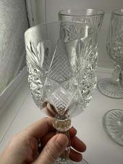 6 Libbey Hobstar Clear Water Goblets Starburst Vintage Heavy Perfect!