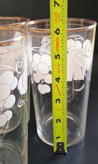3 Vintage Tumbler Water Glasses MCM w/White Grapes Gold Trim 1960s