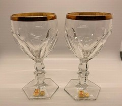 PAIR (2) NACHTMANN Reserve Gold Goblet wine glass, 6 1/4 inches high
