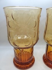 Vintage Libbey Amber Country Garden Daisy Flower Glasses/Goblets Set of 4