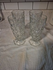 1930s Jeanette Glass Thumbprint Footed Ice Tea Tumblers Set Of 4