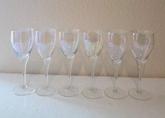Vtg Set of 6 Iridescent Glasses Wine 7″ Hand Blown Rainbow Iris Lustre…