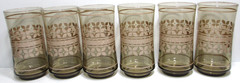 Vintage Libbey Glass Tumblers SET OF 6 Tawny Brown Beige Floral Bands 5 1/4″ T