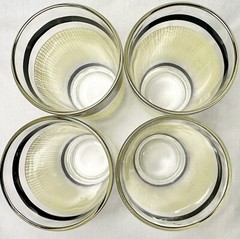 VTG Rare 1940-50s Yellow BURLAP (4) Tumbler Retro Glasses Black Border Barware