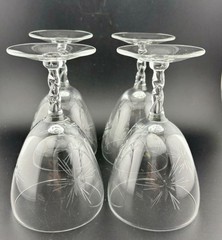 Vintage Etched Star Pattern Water/Wine Goblets Twisted Stems Set of 4