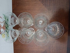 Set of 7 Libbey Rock Sharpe #3005-10 Flower & Lines Cut Water Goblets 7 oz.