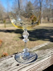FOSTORIA 6008 Topaz Yellow Dimple Optic 5 3/8″ Champagne Tall Sherbet Stem Glass