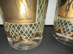 Pair of MCM Vintage Stancraft Highball Glasses Gold Roman God Playing Cards