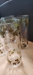 SALE! WAS 50. VTG 4PC ICE TEA TUMBLERS GRAPE OR IVY VINES GREEN/GOLD UNMARKED