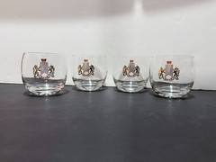 Four (4) Vintage Coat of Arms Roly Poly Glasses – Lion, Unicorn, Crown, and Flag