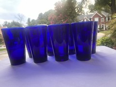 8-Libbey Flare Cobalt Blue Cooler Glasses. H: 5 7/8” W: 3 3/8”. CDC-8