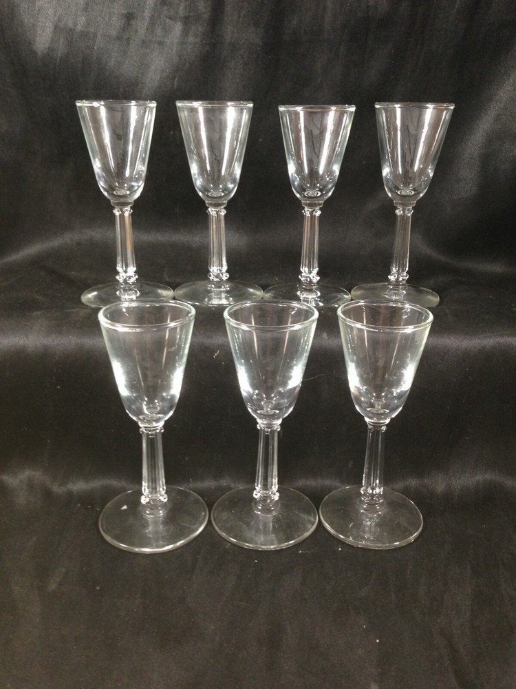 Set of 7 Libbey Glass Pillar Stem Cordial Glasses Stemware
