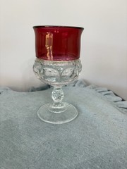 Vintage TIFFIN Ruby Red Stained Glass King’s Crown Thumbprint 5 3/8″ Goblet, 8oz