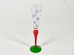 Orrefors Clown Crystal Red Stem Blue Dotted Champagne Glass Anne Nilsson
