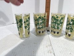 Vintage Set Of 4 Glasses With Ivy Plants Garden Trellis Glasses