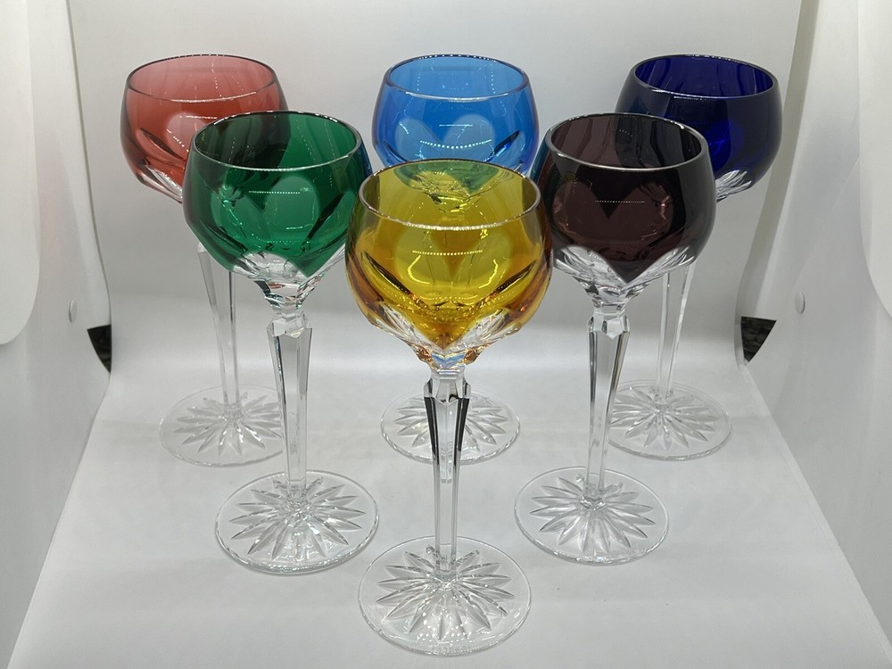 Faberge Crystal Lausanne Multicolored Liqueur Cordial Glasses Set Of 6