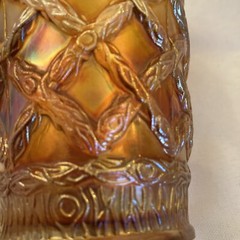 Dugan-Diamond Grapevine Lattice Tumbler Marigold Antique Carnival Glass