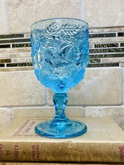 VTG Aqua Spring Blue FLAT ROSE Madonna Inn Rose 6.5″ Goblet GORGEOUS!
