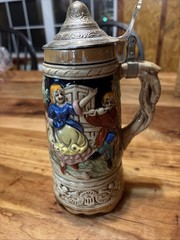 Vintage German Beer Stein Music Box Berlin Pewter Lid 9.5″ Ceramic Works