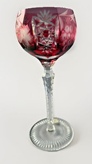 2 Vtg Crystal Clear Industries Cranberry Cut To Clear Wine Hock Glasses Hungary