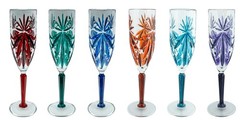 Set of Six 6 Murano Glass Champagne Flute Purple Blue Red Green Orange 22.5cm