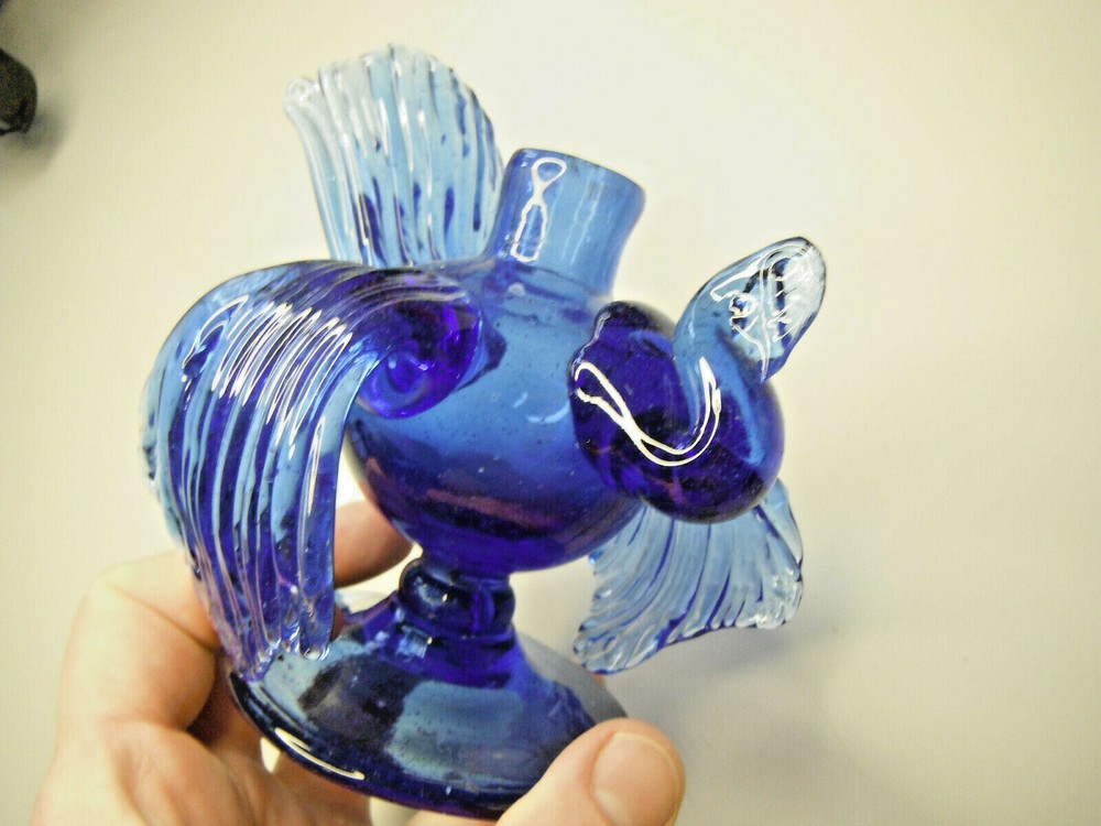 Early H2F american Hand blown art Glass Turkey bottle Cobalt Blue Rare FREE ShPn