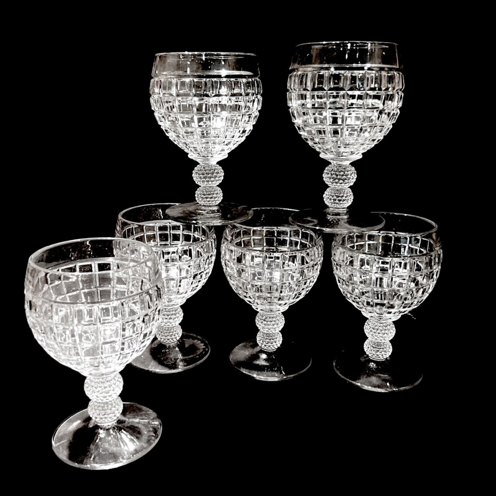 Set 6 Heisey Victorian Clear 5 Crystal Water Goblets 5 3/8” & 1 Claret wine