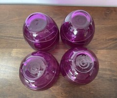 Set Of 4 Etched Glass Magenta Lowball Tumbler Tall Drinking Glasses