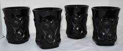 Noritake Spotlight Ebony Black Glass Tumblers 3.5” Thumbprint Glasses Lot of 4