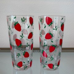 Fig & Fern Strawberry Highball Drinking Glasses Set of 2 Chic Summer Barware New