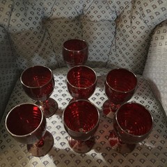 7 Paden City Ruby Red Glasses Penny Line #991 Goblets USA Vintage Water Wine 6″