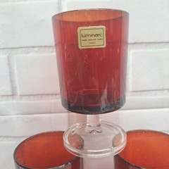 NOS 6 Pcs Luminarc RUBY RED Glasses Vintage 4” Tall Made In France