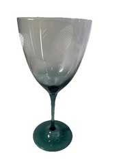 Czech Republic Aqua Wine Crystal Glasses Etched Lines Set of 4 Drinkware