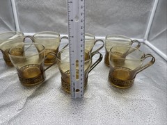 Vintage MCM Libbey Gold Greek Key Continental Glass Coffee Cups Mugs – Set of 7