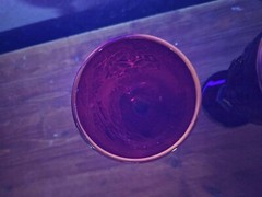 Red Wine Glasses Grape Pattern UV Glows Around Rim Under Blacklight Pressed