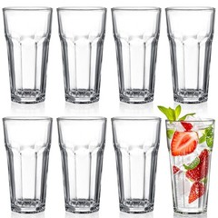 Yopay Set 8 Highball Drinking Glasses, 12oz Lead-Free Tempered Water Glasses
