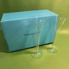 (2) TIFFANY & CO TRUMPET CHAMPAGNE FLUTES Blown Lead Crystal 10 oz 9 1/8″