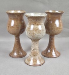 3 Vintage Handmade Wheel Thrown Stoneware Eartenware Pottery Chalices Goblets