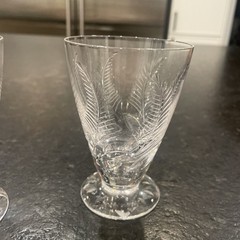 Stuart ELLESMERE Crystal Cocktail Glasses Juice Footed Set 2 Fern Mid Century