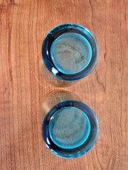 Vecchia Murano Style Hand-blown Glasses Blue 24 Karat Gold Trim – Set Of 2