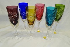 Nachtmann Traube 6 Champagne Flutes 7 3/4″ Cut to Clear Grapes 6 Orig Stickers