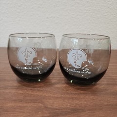 2 Vintage 1970s New Orleans Saints Smoked Glasses NFL Tumbler Glass Rolly Polly
