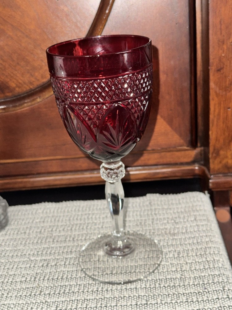 Pair Of Cristal D’Arques-Durand Ruby Red Wine Glass or Water Goble 8″ Tall ~ 8oz