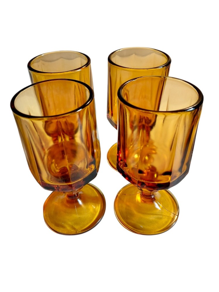 Colony Nouveau Gold 6oz Midcentury Amber Juice Glasses Set Of 4 By Indiana Glass
