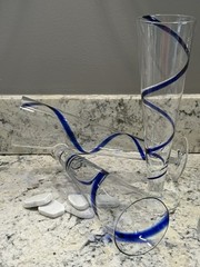 3 Pier 1 Imports Cobalt Blue Swirline Hand Blown Footed Pilsner Beer Glasses