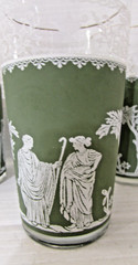 Set of 4 Jeanette Wedgewood Hellenic Grecian Green Jasperware Tumblers Glasses