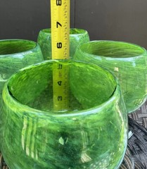 4 CRATE & BARREL Handblown Apple Green Glass Goblets Brandy Snifters Mexico