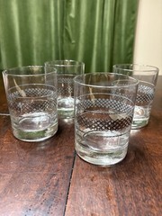 Tastesetter Sigma Silver Diamond Glasses Set 4 VTG MCM 1960’s Whisky Lowball