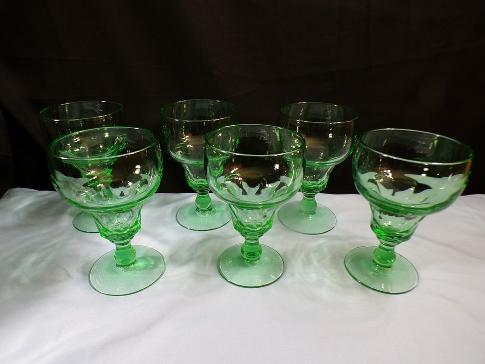 Set of 6 Fenton Green Glass Georgian Water Goblets