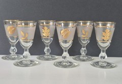 Vtg Libbey Gold Leaf Cordial Shot Glasses Set of 6 Frosted Stemmed Barware1 oz